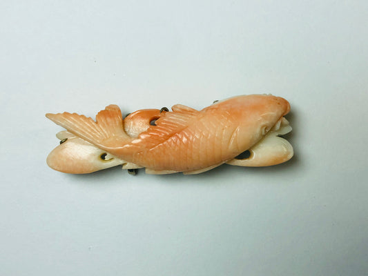 Y5770 OBIDOME Sash clip coral sculpture koi fish Japan Kimono accessory antique