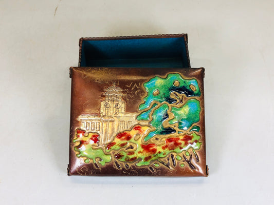 Y5771 BOX cloisonne accessory case lid signed Japan antique interior jewelry