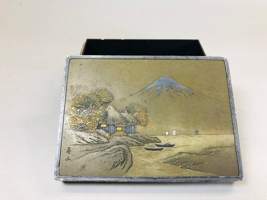 Y5772 BOX Silver accessory case inlay signed Meiji metalwork Japan antique