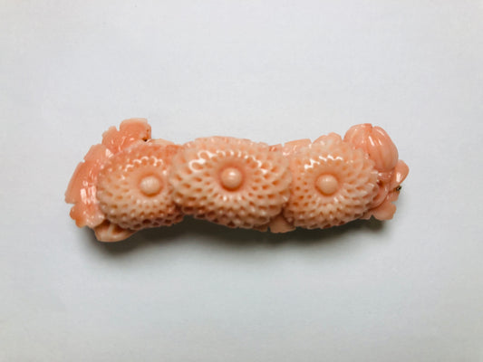 Y5796 OBIDOME Sash clip coral sculpture flower Japan Kimono accessory antique