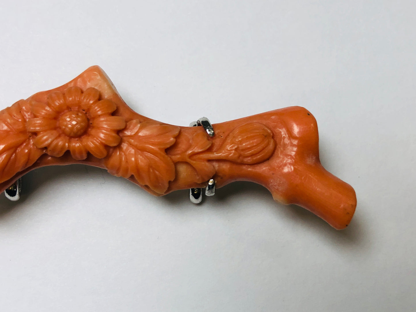 Y5797 OBIDOME Sash clip coral sculpture flower Japan Kimono accessory antique