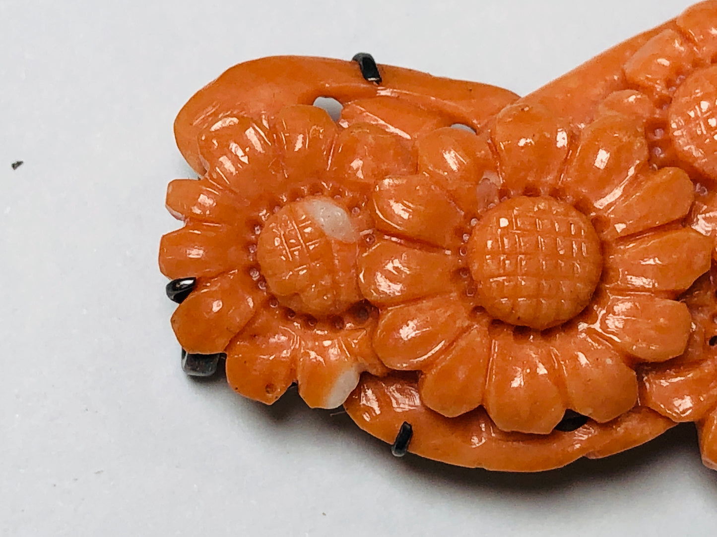 Y5798 OBIDOME Sash clip coral sunflower Japan Kimono accessory antique brooch