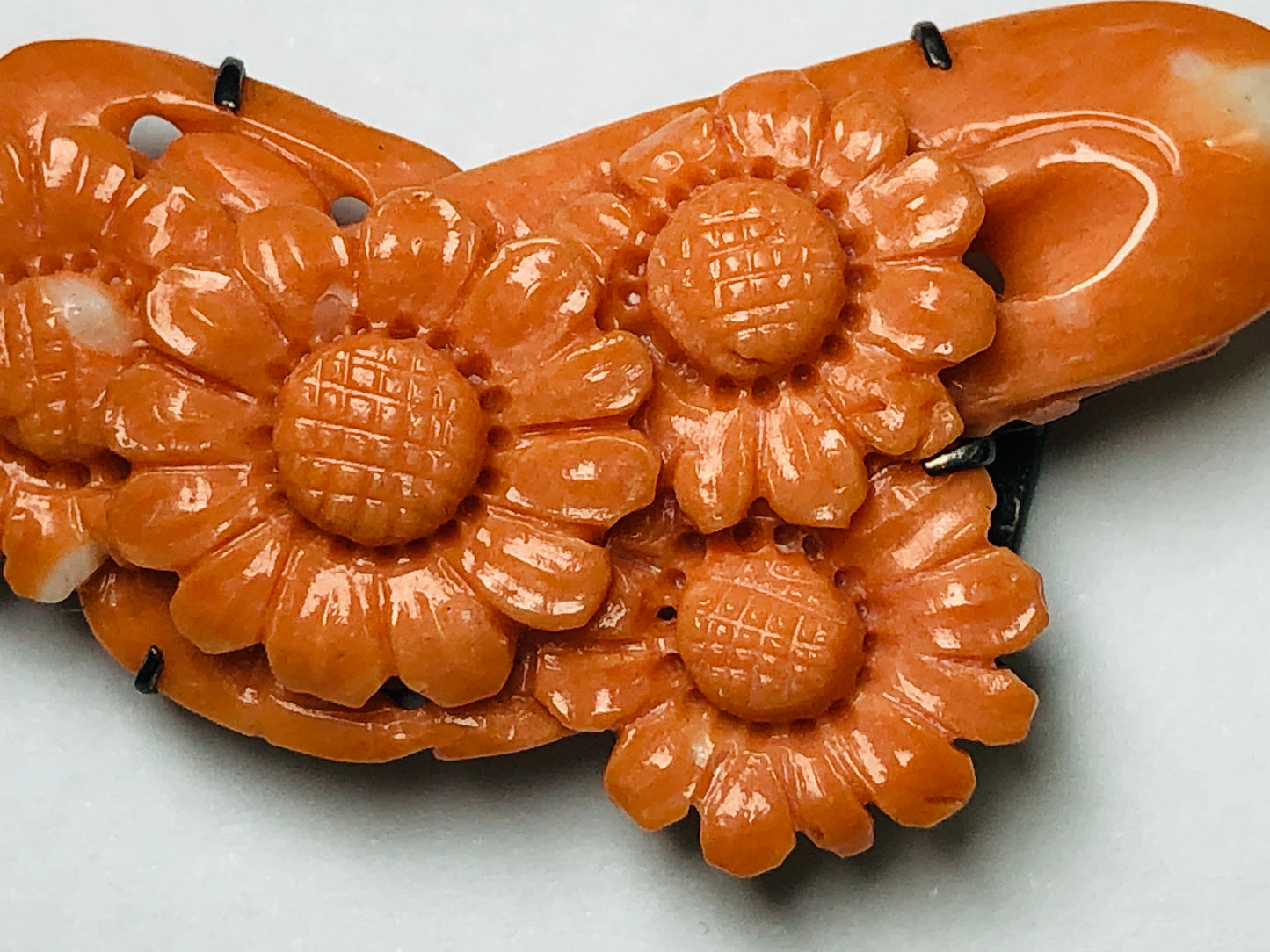 Y5798 OBIDOME Sash clip coral sunflower Japan Kimono accessory antique brooch