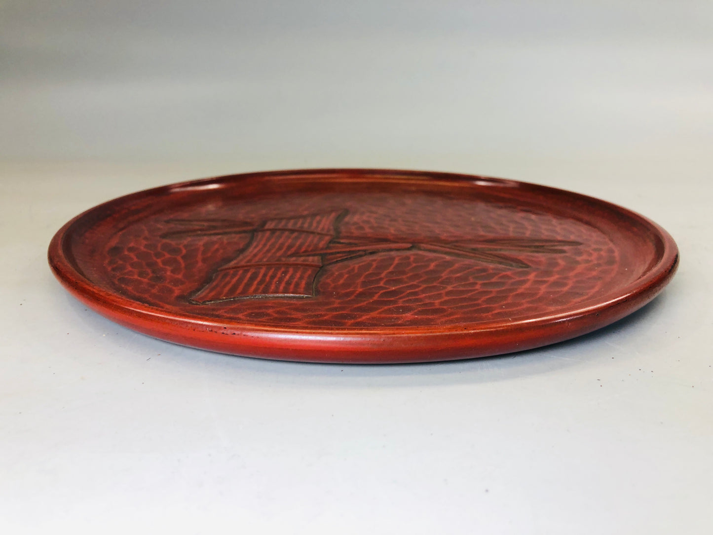 Y5802 TRAY Kamakura carving OBON OZEN bamboo Japan antique kitchenware kitchen