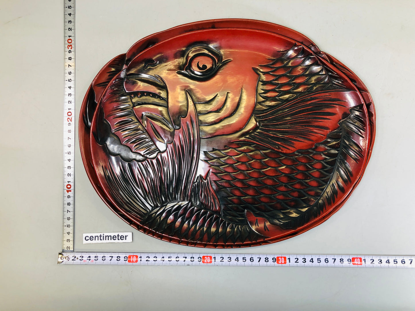 Y5803 TRAY Kamakura carving OBON OZEN sea bream fish Japan antique kitchenware