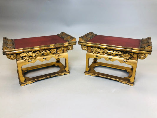 Y5816 Buddhist Altar Equipment Sutra desk table set of 2 Japan Buddhism antique