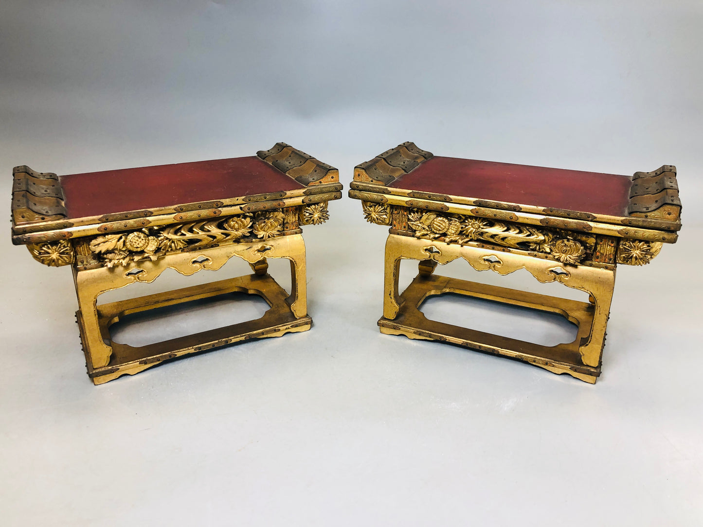 Y5816 Buddhist Altar Equipment Sutra desk table set of 2 Japan Buddhism antique