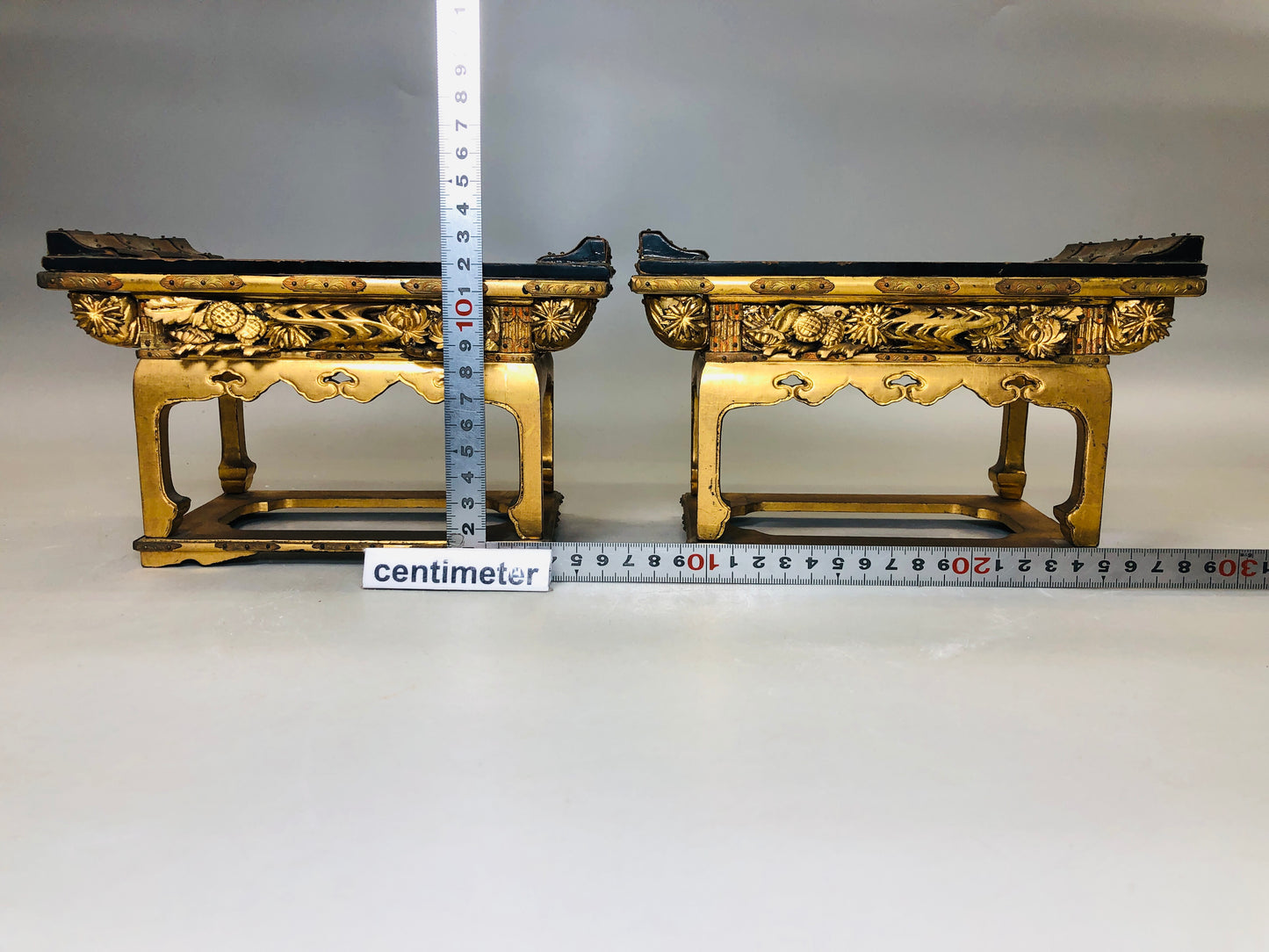 Y5816 Buddhist Altar Equipment Sutra desk table set of 2 Japan Buddhism antique