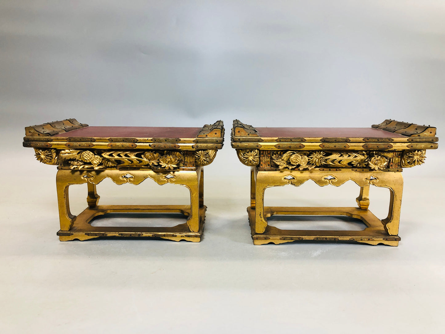 Y5816 Buddhist Altar Equipment Sutra desk table set of 2 Japan Buddhism antique