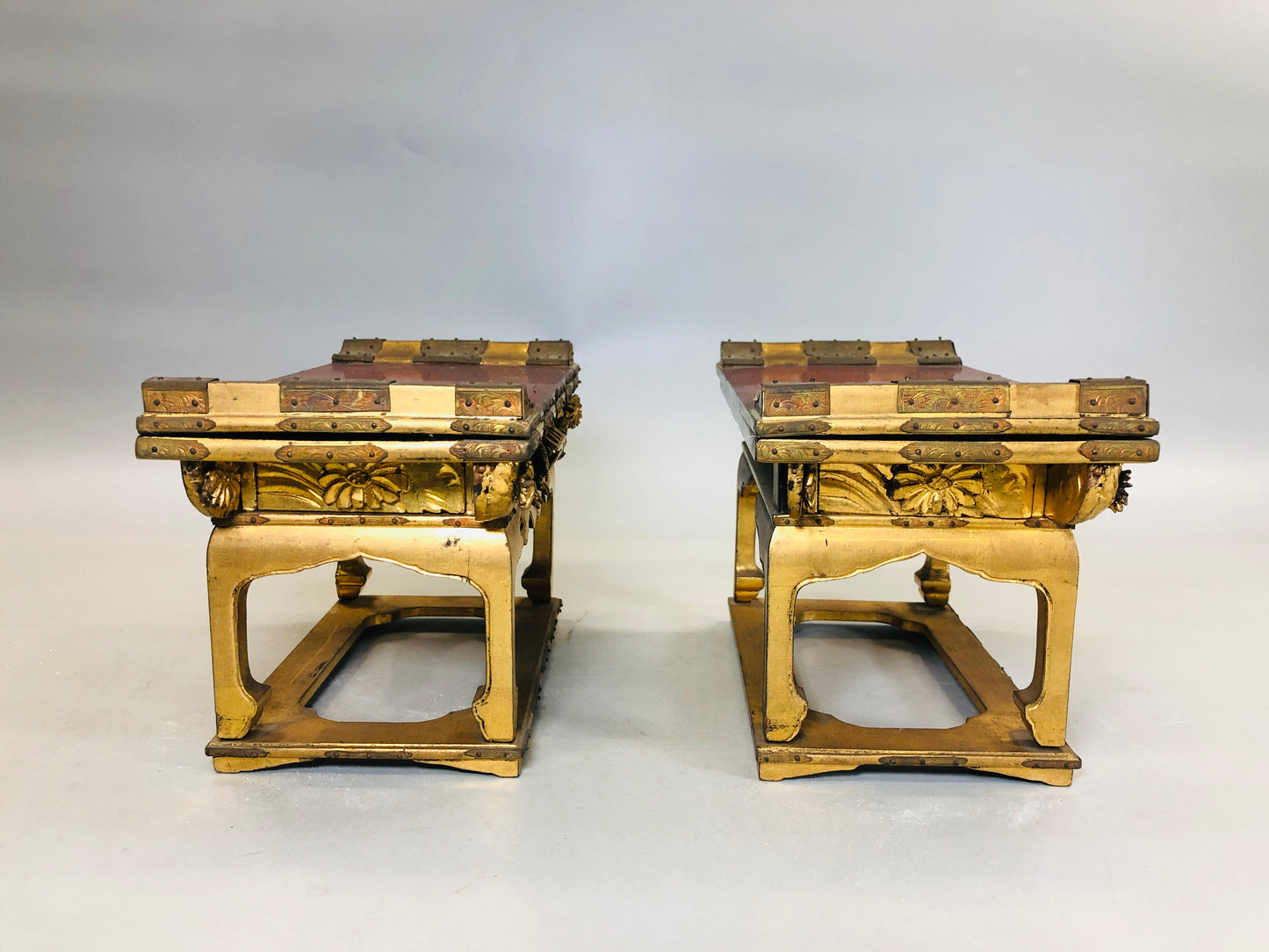 Y5816 Buddhist Altar Equipment Sutra desk table set of 2 Japan Buddhism antique