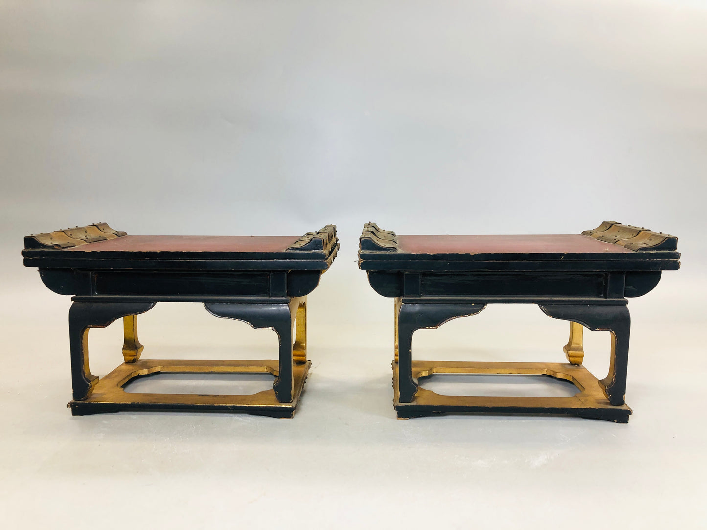 Y5816 Buddhist Altar Equipment Sutra desk table set of 2 Japan Buddhism antique