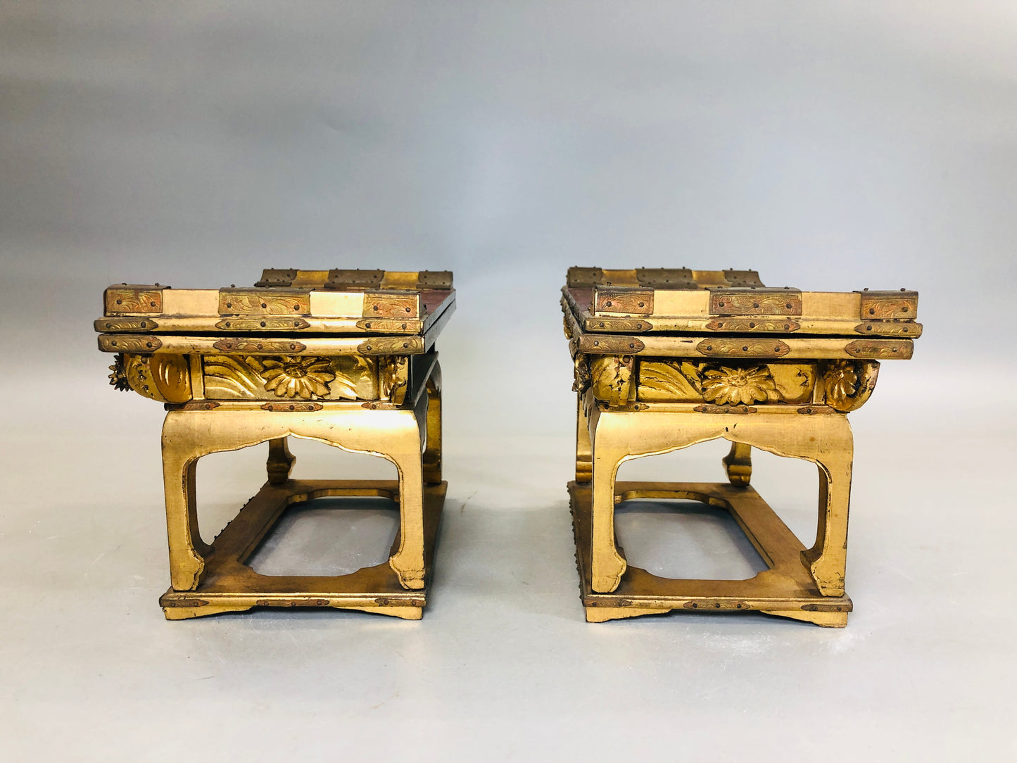 Y5816 Buddhist Altar Equipment Sutra desk table set of 2 Japan Buddhism antique