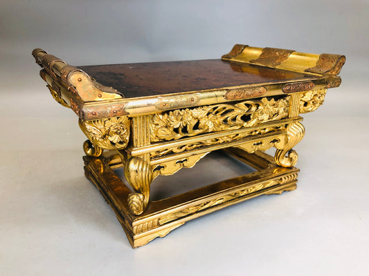 Y5817 Buddhist Altar Equipment Sutra desk gold coating Japan Buddhism antique