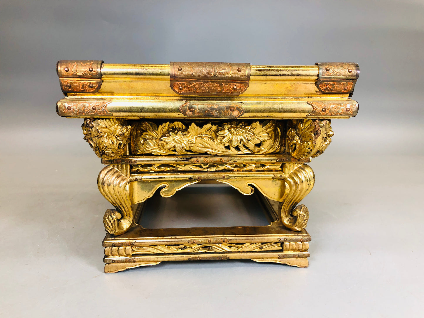 Y5817 Buddhist Altar Equipment Sutra desk gold coating Japan Buddhism antique