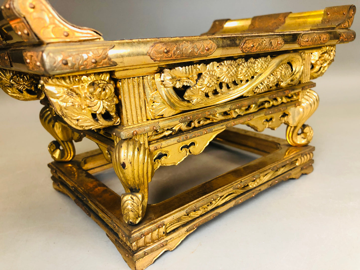 Y5817 Buddhist Altar Equipment Sutra desk gold coating Japan Buddhism antique