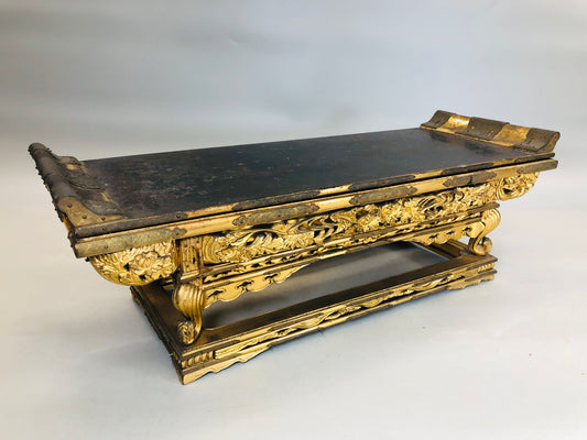 Y5818 Buddhist Altar Equipment Sutra desk openwork gold coating Japan antique