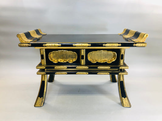 Y5819 Buddhist Altar Equipment Sutra desk black lacquer Japan Buddhism antique