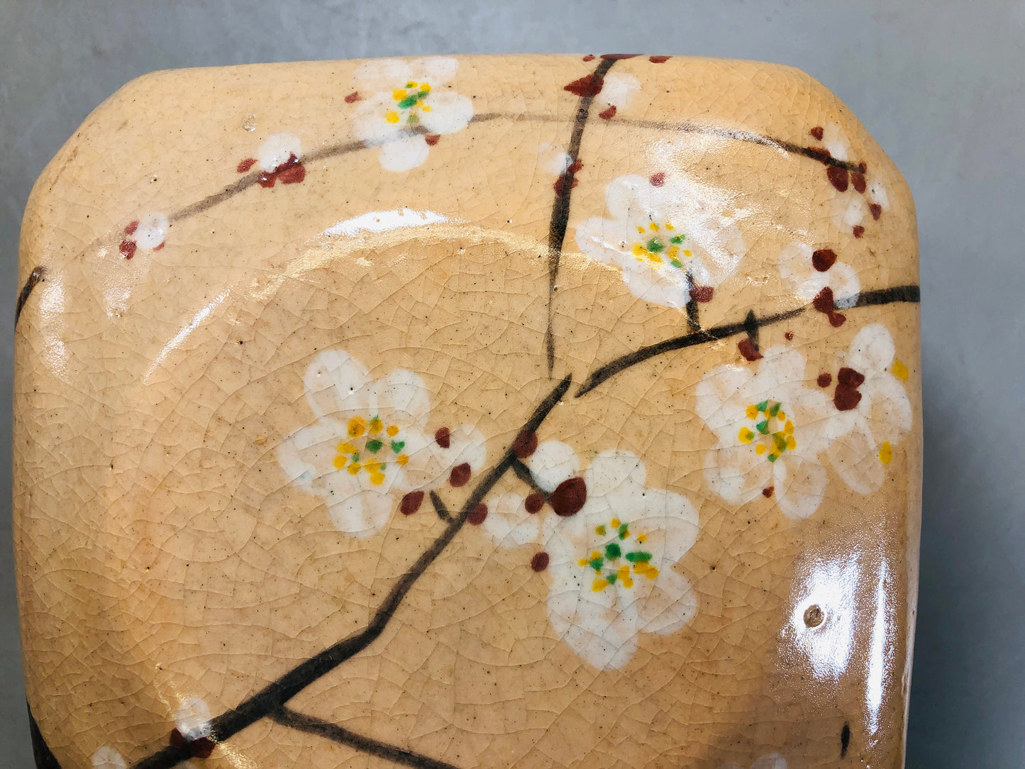 Y5830 CHAWAN Raku-ware bowl lid signed box cherry blossom Japan antique pottery