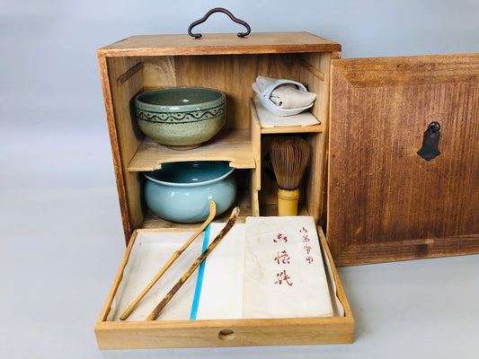 Y5847 CHAWAN Tea ceremony utensils set for traveling box Japan antique vintage