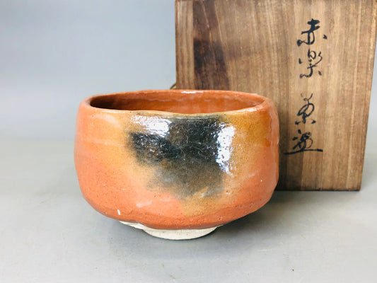 Y5859 CHAWAN Raku-ware signed box Japan antique tea ceremony pottery vintage