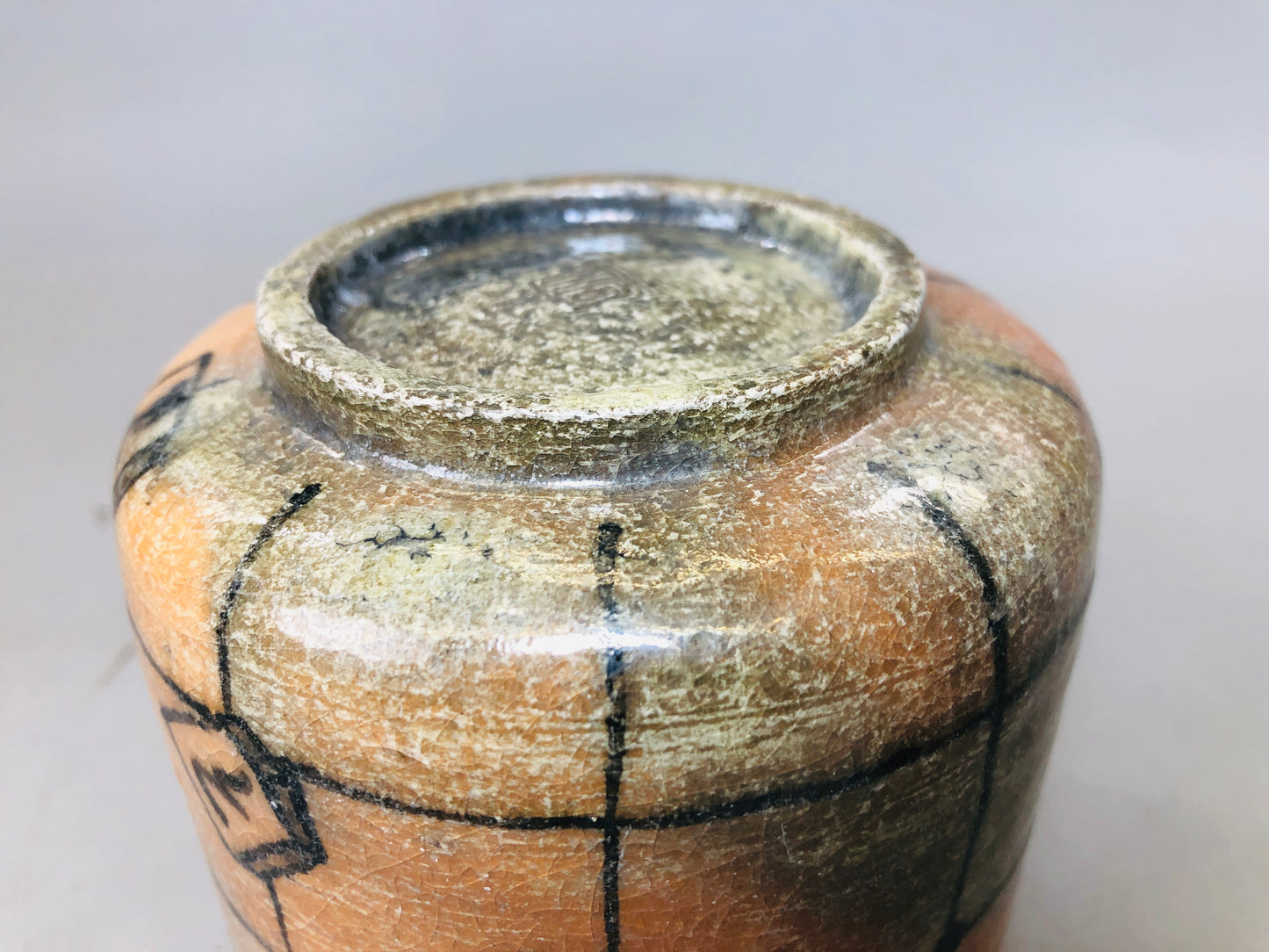 Y5876 CHAWAN Raku-ware red tube signed Shogi chess Japan antique tea ceremony