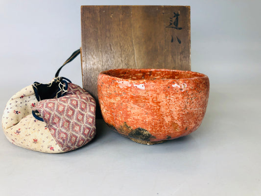 Y5928 CHAWAN Raku-ware red signd box Douhachi Japan antique tea ceremony vintage