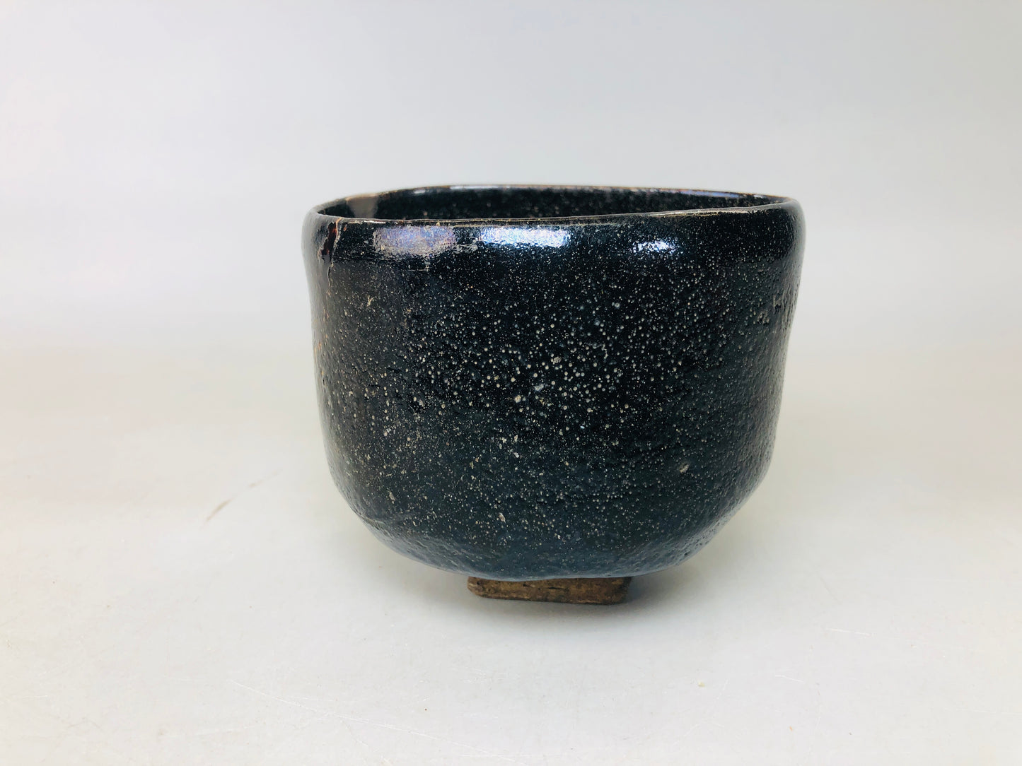 Y5931 CHAWAN Raku-ware black deformed signed kintsugi Japan antique tea ceremony