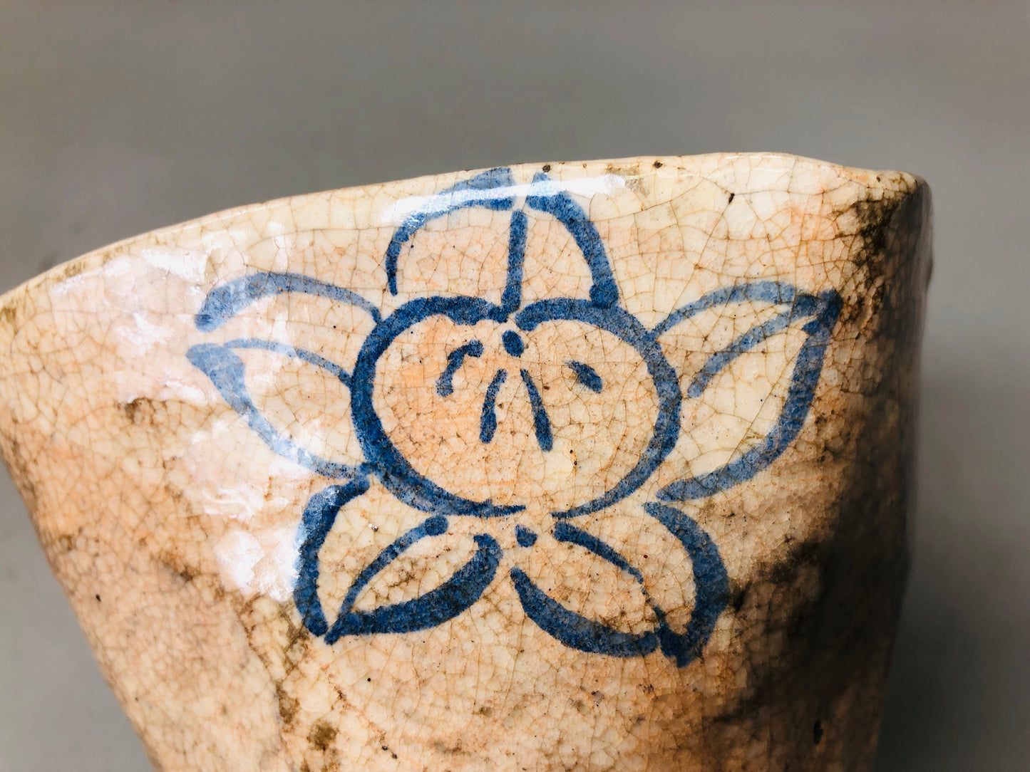 Y5944 CHAWAN Raku-ware bowl underglaze blue signed Japan antique tableware