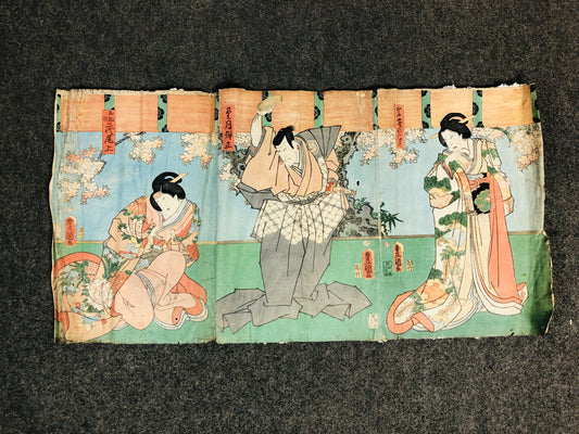 Y5946 WOODBLOCK PRINT Toyokuni Actor triptych Japan Ukiyoe antique art interior