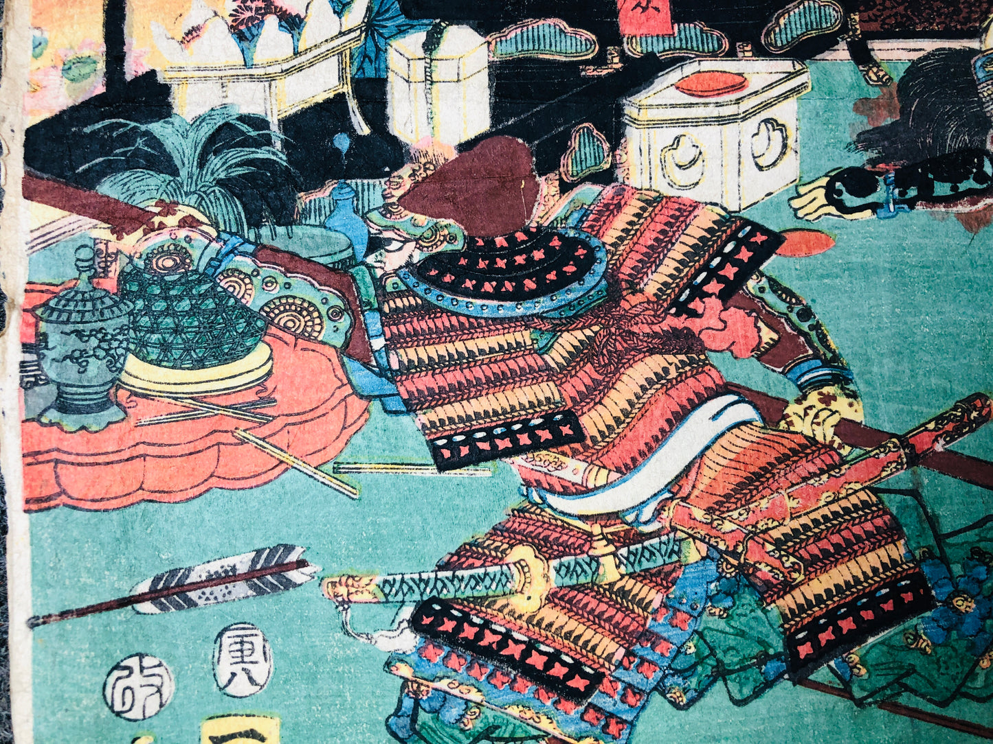 Y5959 WOODBLOCK PRINT Kuniyoshi Samurai 2 pieces Japan Ukiyoe antique art decor