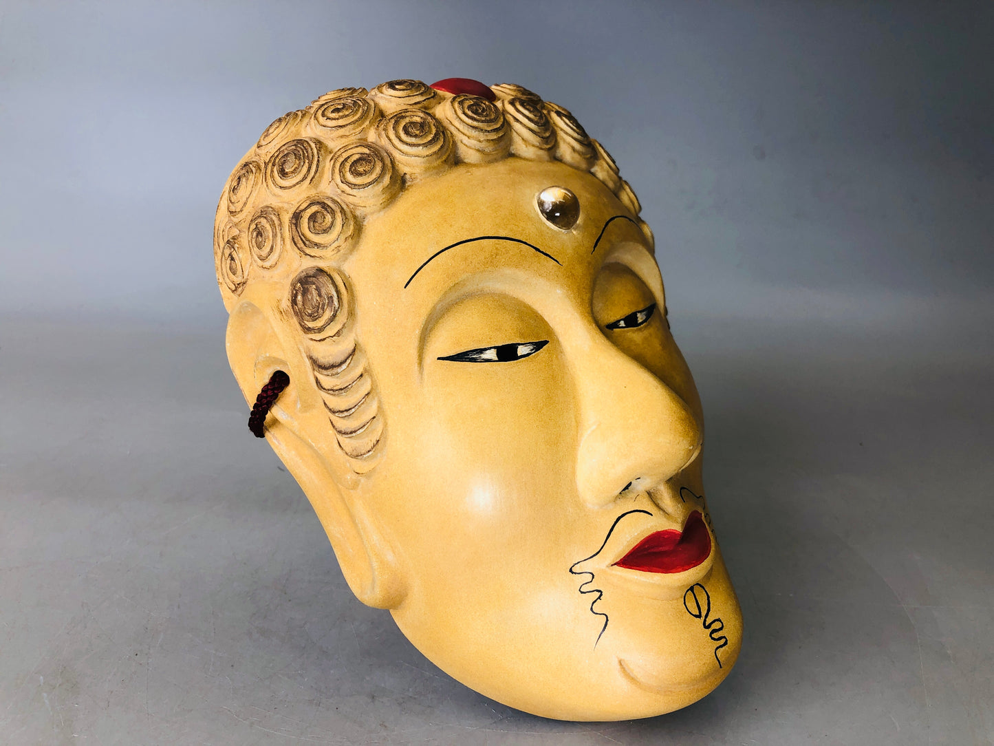 Y5977 NOH MASK wood carving signed Buddha Japan antique omen men dance drama