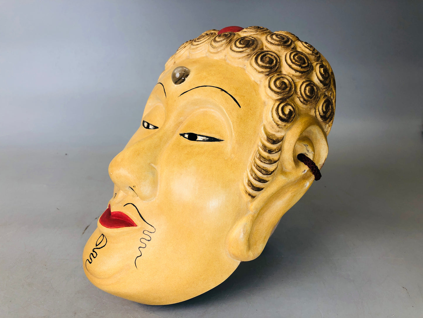 Y5977 NOH MASK wood carving signed Buddha Japan antique omen men dance drama