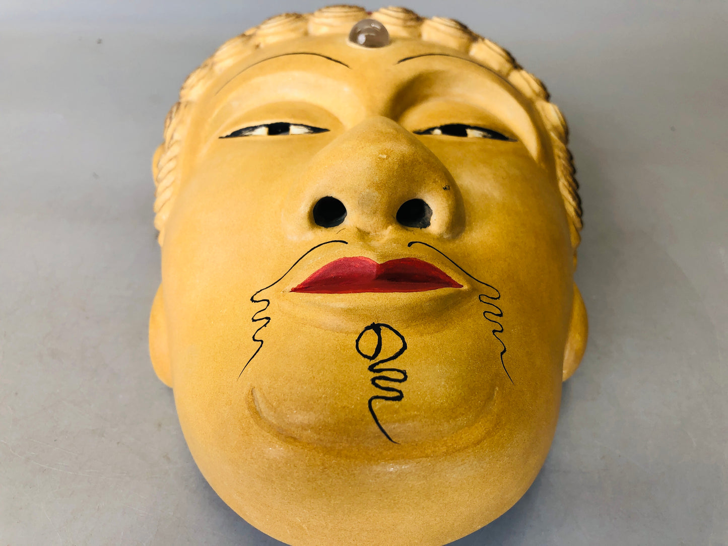 Y5977 NOH MASK wood carving signed Buddha Japan antique omen men dance drama