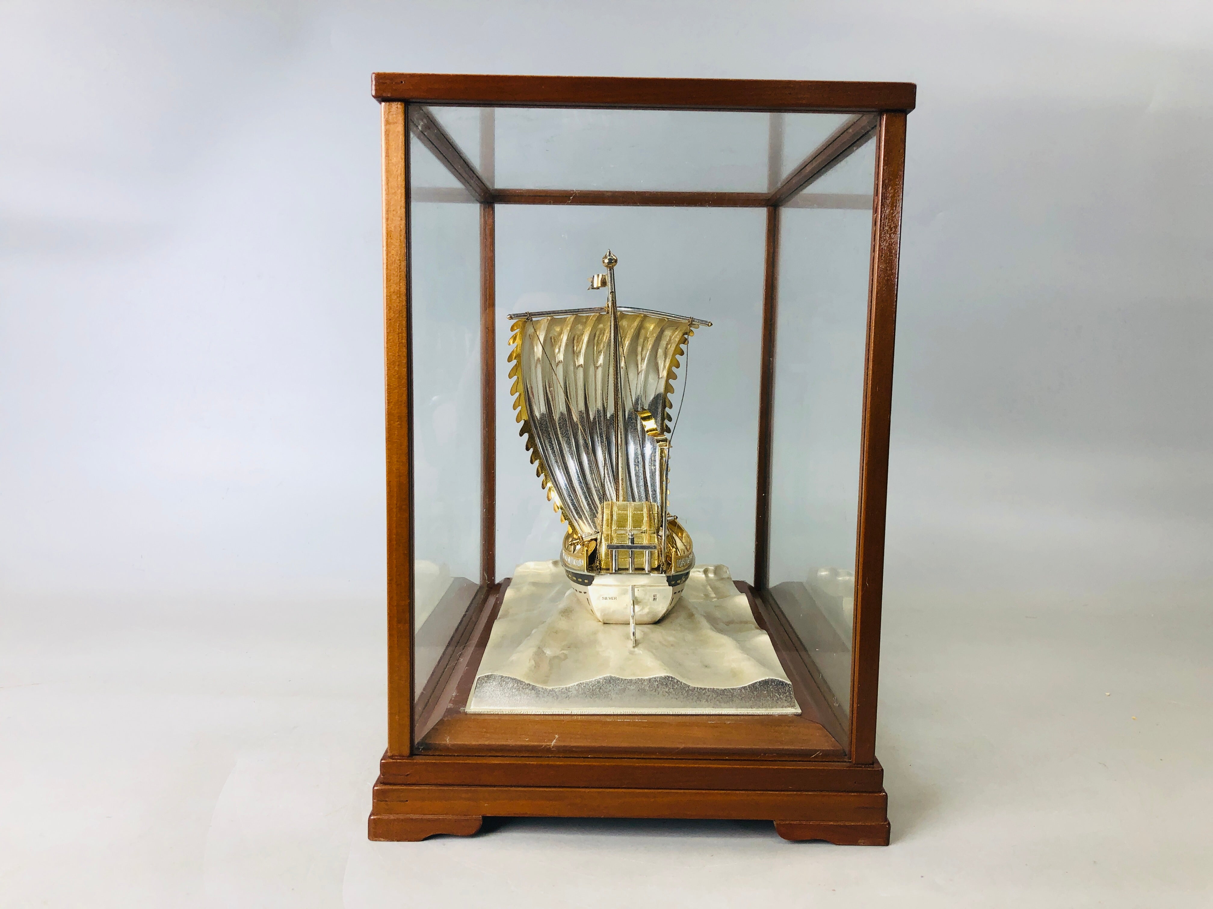 Y6011 OKIMONO Silver Treaure Ship figurine signed box Japan