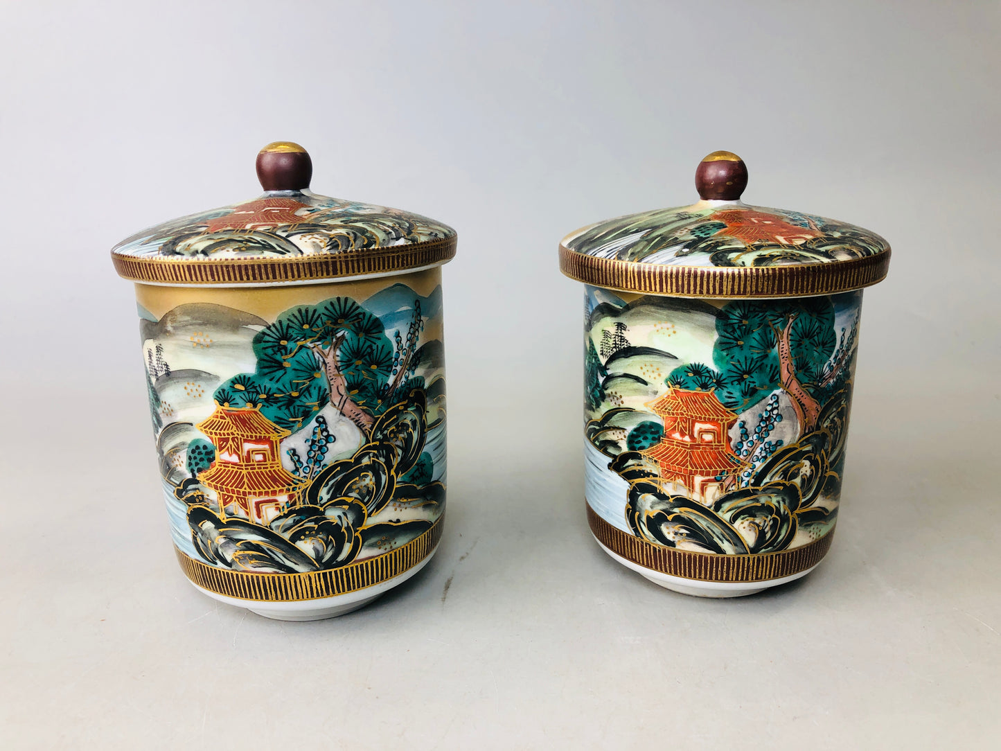 Y6026 YUNOMI Kutani-ware cup signed Japan antique tea ceremony pottery vintage