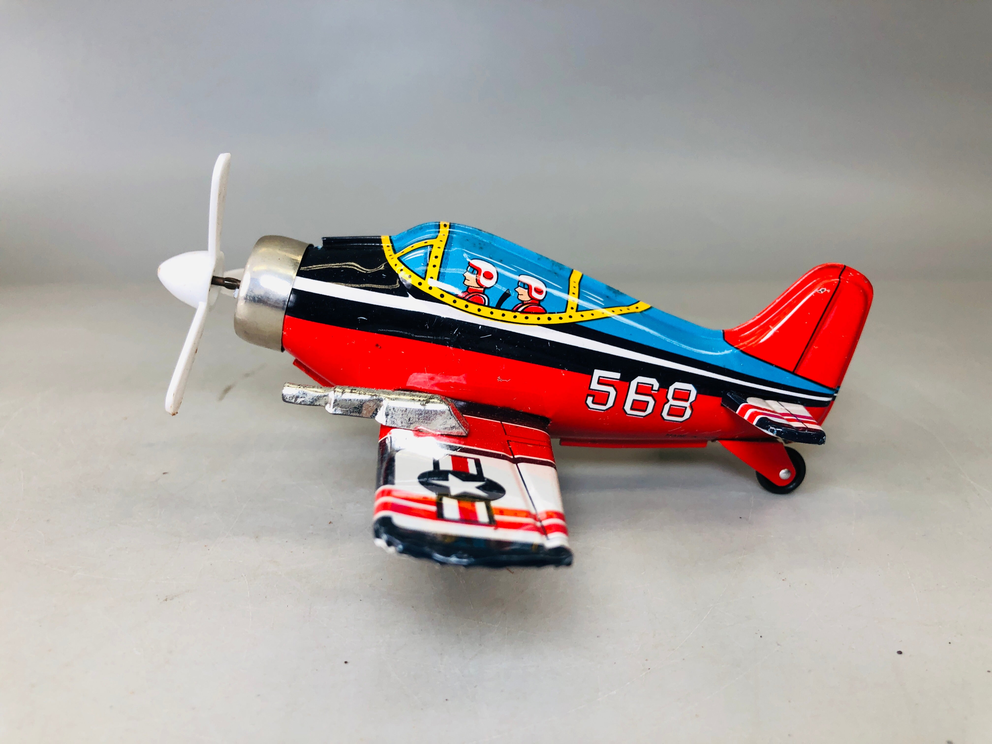 Propller Toy Y6045 TIN TOY F-80 Revolving Propeller airplane plane Japan antique vi ...