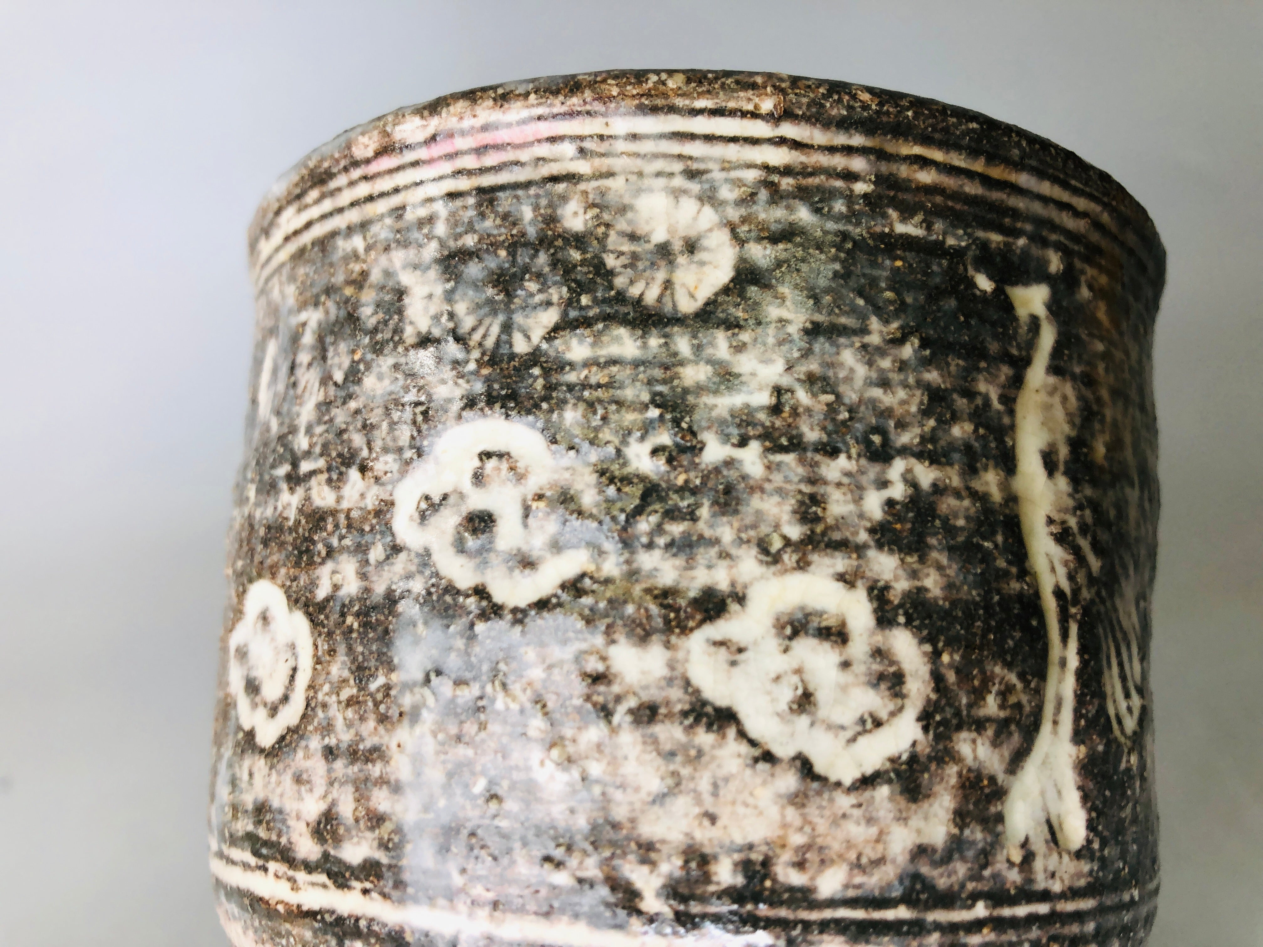 Y6048 [VIDEO] CHAWAN Mishima-ware tube crane Japan antique