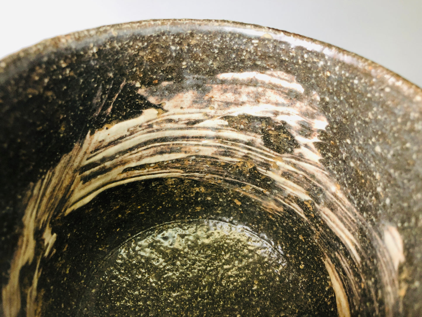 Y6048 [VIDEO] CHAWAN Mishima-ware tube crane Japan antique tea ceremony vintage pottery