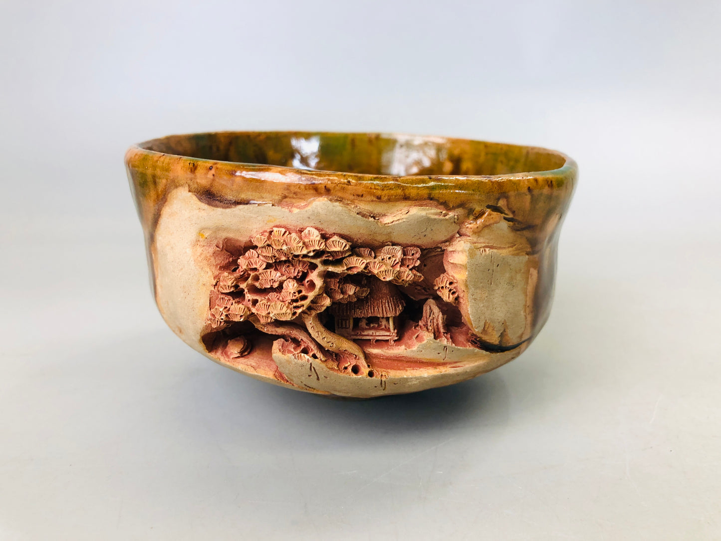 Y6080 [VIDEO] CHAWAN Fine carving Matcha bowl signed box Japan antique tea ceremony