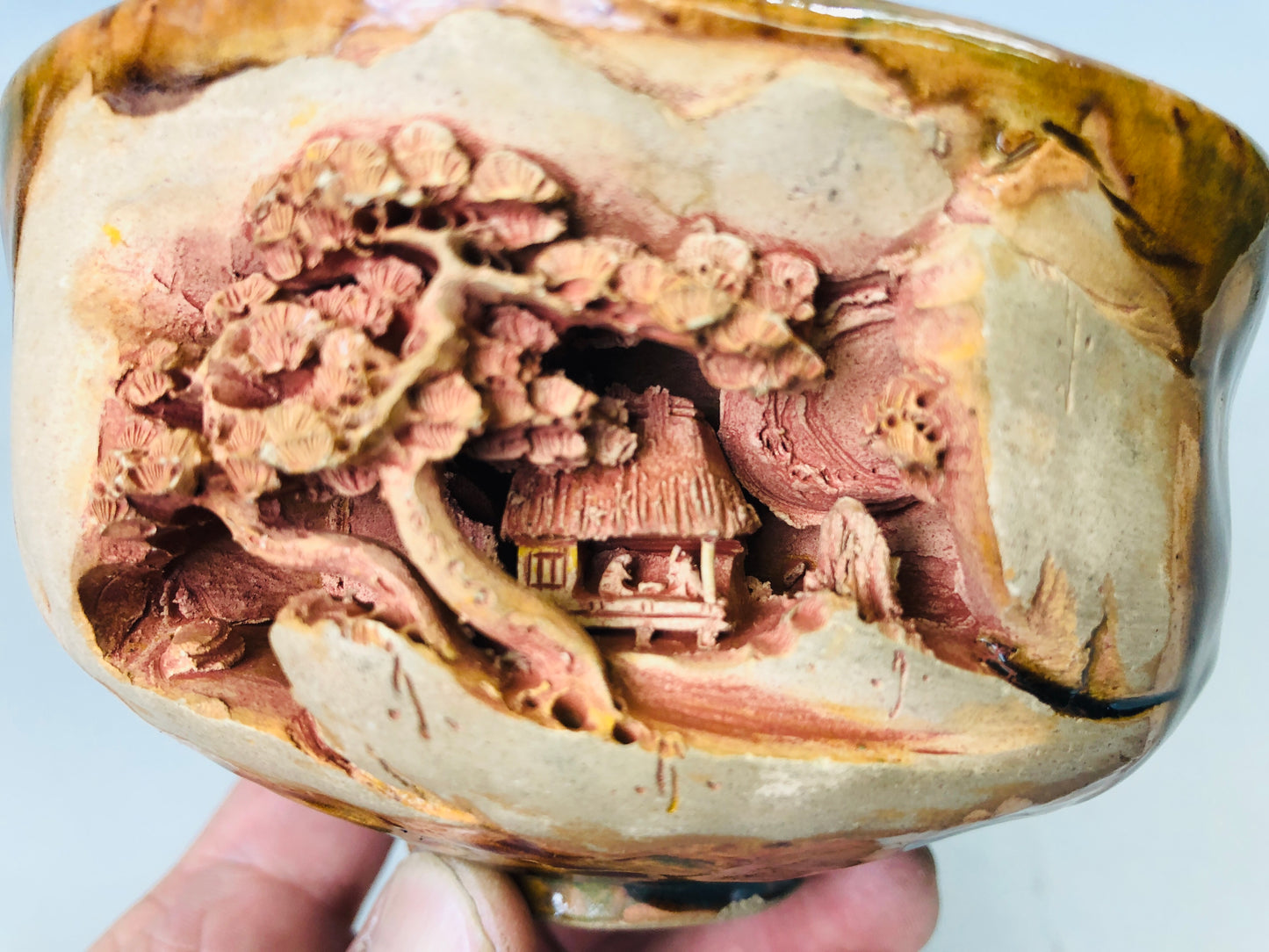 Y6080 [VIDEO] CHAWAN Fine carving Matcha bowl signed box Japan antique tea ceremony
