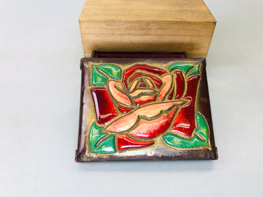 Y6100 [VIDEO] BOX Ando Cloisonne accessory case signed rose flower Japan antique vintage