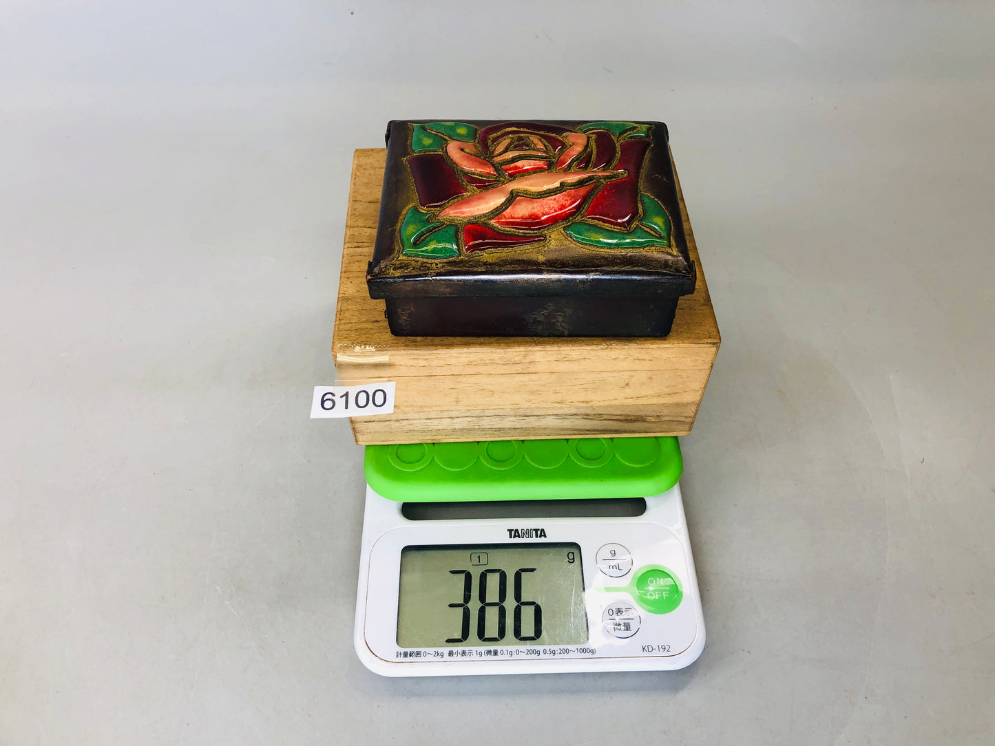 Y6100 [VIDEO] BOX Ando Cloisonne accessory case signed rose flower Japan antique vintage
