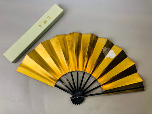 Y6102 [VIDEO] SENSU Dancer's folding fan box gold family crest Japan antique kimono