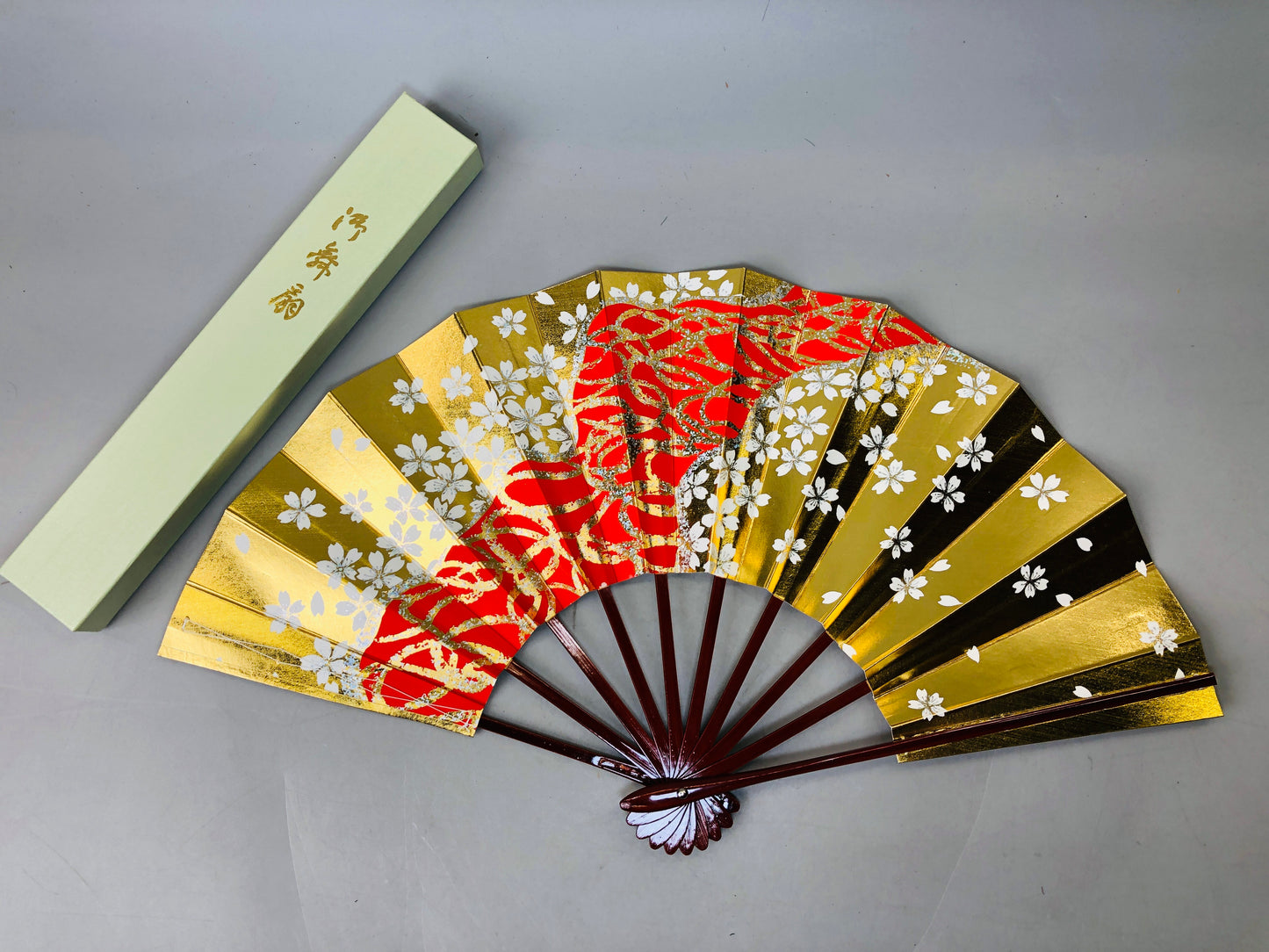 Y6104 [VIDEO] SENSU Dancer's folding paper fan box sakura fubuki Japan antique kimono