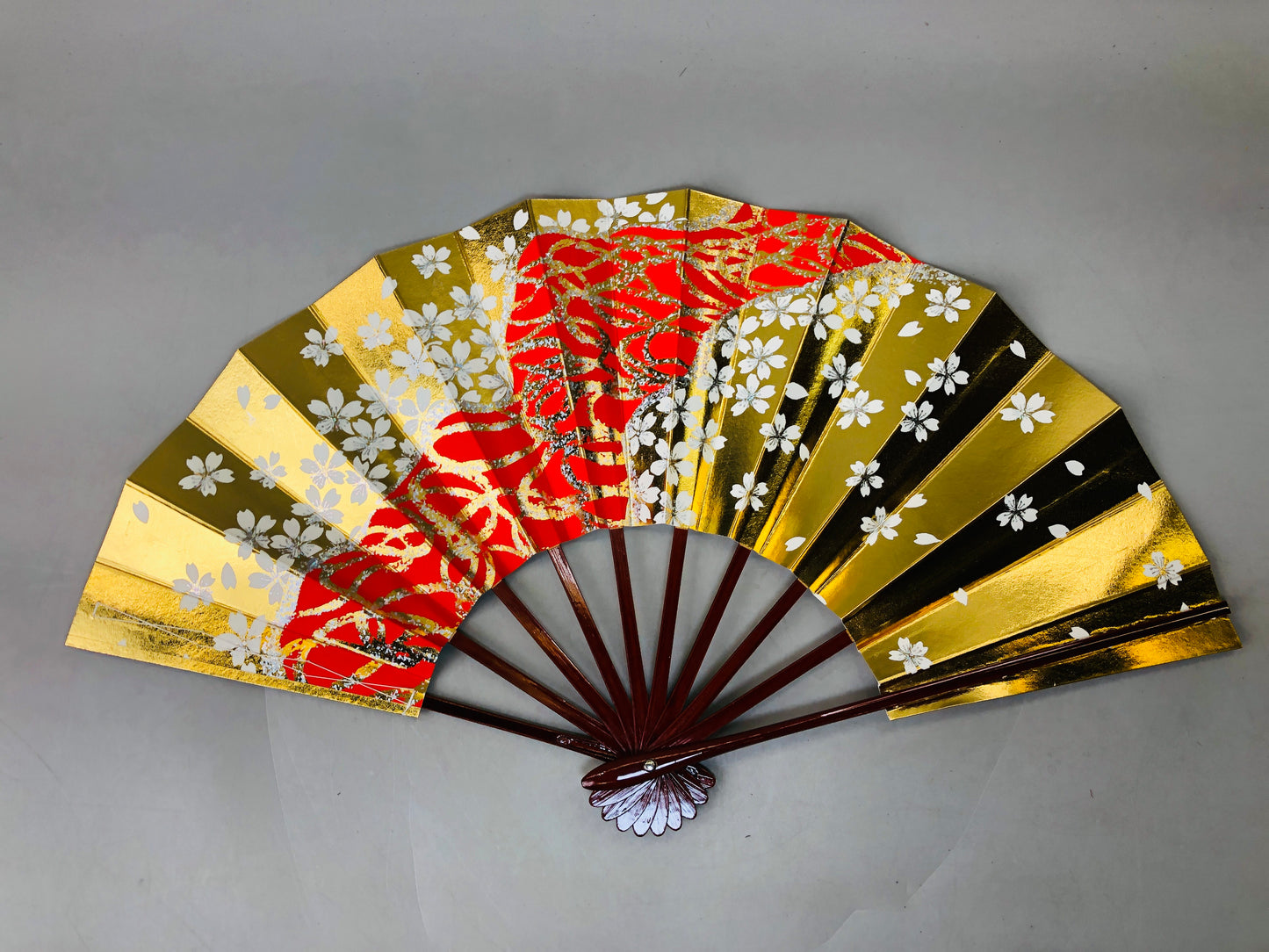 Y6104 [VIDEO] SENSU Dancer's folding paper fan box sakura fubuki Japan antique kimono