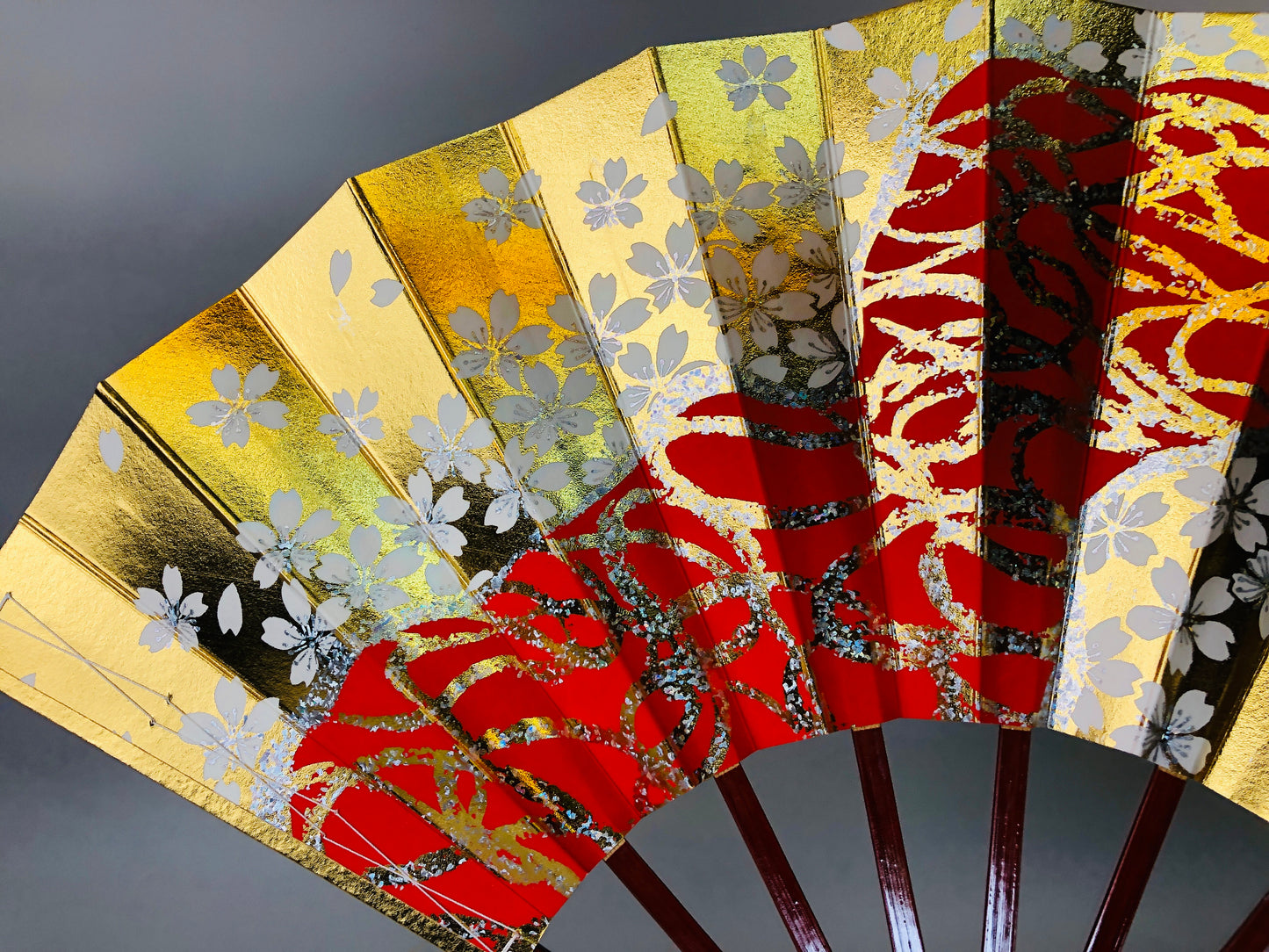 Y6104 [VIDEO] SENSU Dancer's folding paper fan box sakura fubuki Japan antique kimono