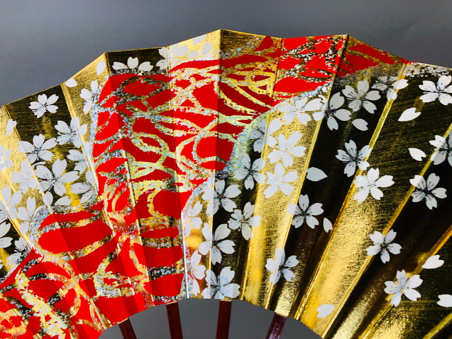 Y6104 [VIDEO] SENSU Dancer's folding paper fan box sakura fubuki Japan antique kimono