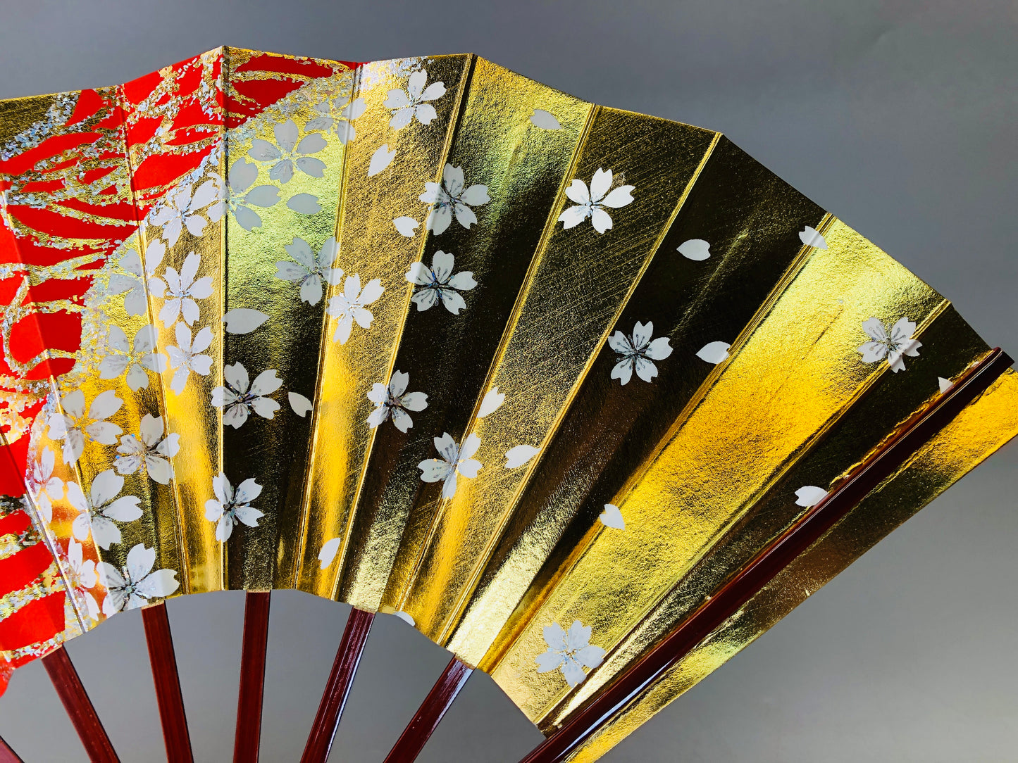 Y6104 [VIDEO] SENSU Dancer's folding paper fan box sakura fubuki Japan antique kimono