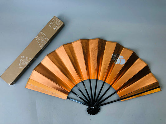 Y6105 [VIDEO] SENSU Dancer's folding fan box copper family crest Japan antique kimono