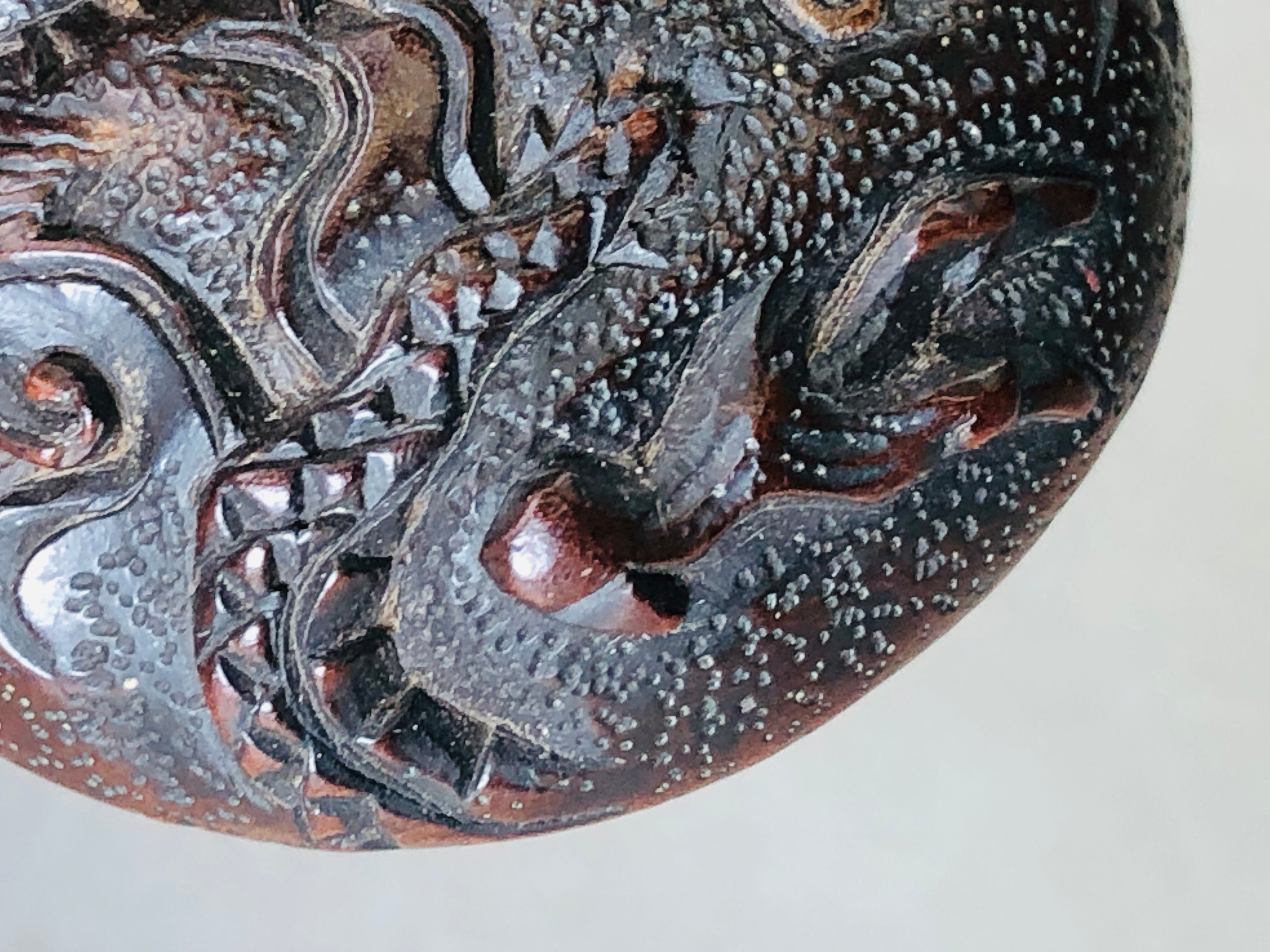 Y6109 [VIDEO] NETSUKE wood carving Manju Dragon Japan